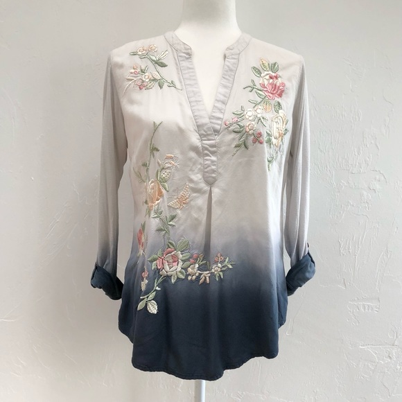 ⭐️Soft Surroundings⭐️Floral Embroidery Ombre Top Blouse Shirt Women's S Small - Picture 5 of 14